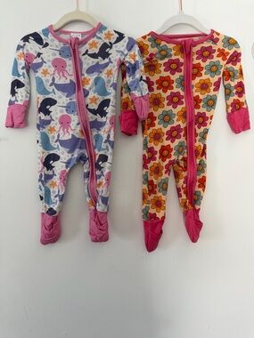 Little One Shop Baby Girl Bamboo Convertible Footie Pajamas Bundle 0-3M 2 Pack
